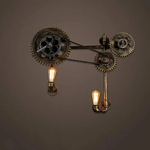 YZ-YUAN Retro Creativity Mechanical Wooden Gear Wall Lamp Industry Vintage Abandoned Factory Studio Antique Steampunk Wall Light E27 Bar Designer Project Decoration Lamps Wall Sconce Spotlight Lante steampunk buy now online