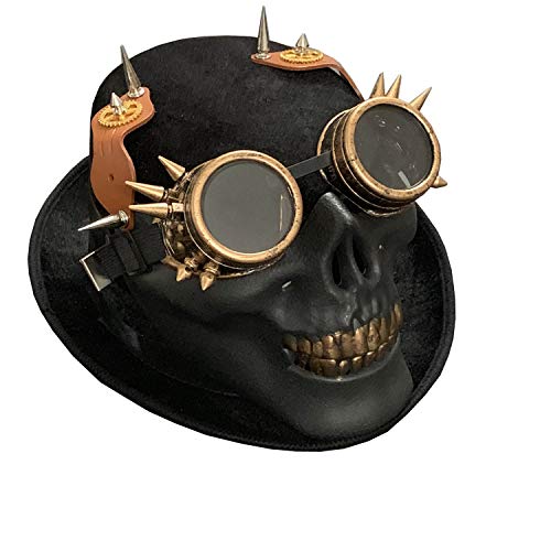 vogueteen Skull Mens Punk Steampunk Hat Vintage Gothic Goggles Party Black Top Hat steampunk buy now online