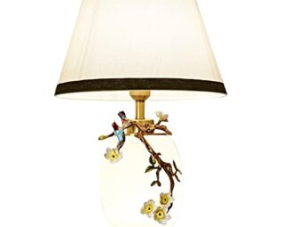 SDFDSSR Hand-painted Flowers And Birds Chinoaserie Style Lamps Bedroom Bedside Lamp With Drum-shaped Fabric Lampshade Creative Glass Table Lamps Desk Nightstand Table Lamp steampunk buy now online