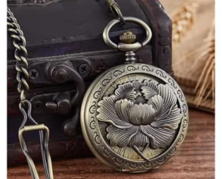 CZDYUF Gold Mechanical Pocket Watch Golden Peony Flower Engrave Steampunk Skeleton Chain Clock for Men Women steampunk buy now online