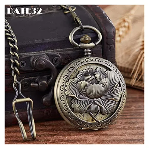 CZDYUF Gold Mechanical Pocket Watch Golden Peony Flower Engrave Steampunk Skeleton Chain Clock for Men Women steampunk buy now online