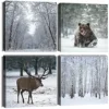 Sungeek Canvas Wall Art Prints 4 Pieces Modern Picture Framed Bear Deer Snow Scene Artwork Paintings for Bedroom Living Room Kitchen 30x30cm Home Wall Decoration Paintings steampunk buy now online