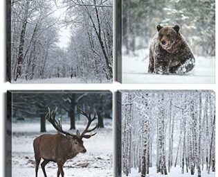 Sungeek Canvas Wall Art Prints 4 Pieces Modern Picture Framed Bear Deer Snow Scene Artwork Paintings for Bedroom Living Room Kitchen 30x30cm Home Wall Decoration Paintings steampunk buy now online