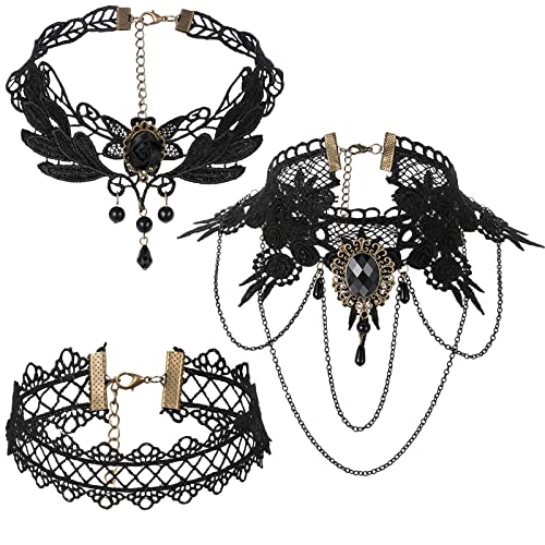 3 Pieces Lace Choker Necklace Set Women's Black Lace Chain Vintage Choker Lolita Costume Accessories for Halloween Party (Retro) steampunk buy now online