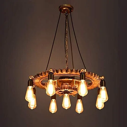 Raelf Chandeliers Vintage Industrial Steampunk Chandelier E27/E26 9-Lights Gear Shape Rustic Water Pipe chandeliers Retro Ceiling Lighting Fixture Restaurant farmhouse chandelier steampunk buy now online