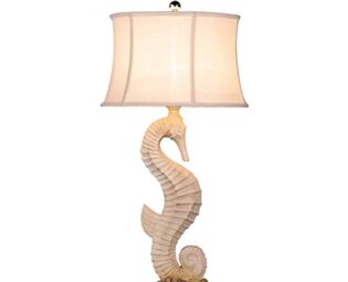 Desk Lamp Vintage Do The Old Bedroom Bedside Reading Light Fabric Shade Environmentally Friendly Resin Seahorse Table Lamp E27 Socket with Button Switch for Living Room Home Decoration steampunk buy now online