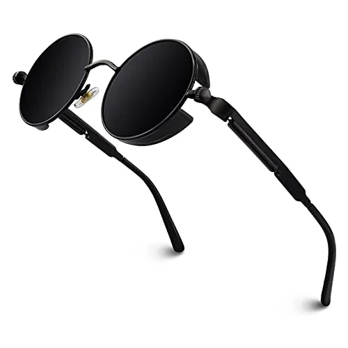 GQUEEN Retro Round Circle Polarised Steampunk Sunglasses Mens Womens UV400 Protection steampunk buy now online