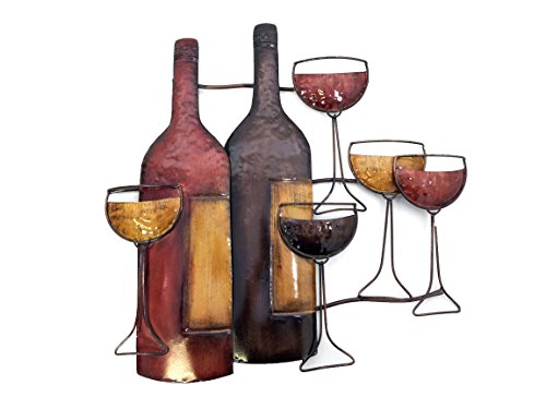 Brilliant Wall Art New - Contemporary Metal Wall Art Decor - Brown Wine Bottle Glasses Scene steampunk buy now online