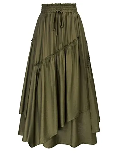 Vintage Party Swing Skirt with Pockets Women Renaissance High Waist Skirt S Army Green 312S23-2 steampunk buy now online