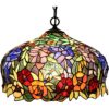 Bieye L30557 Wisteria and Rose Flowers Tiffany Style Stained Glass Ceiling Pendant Fixture with 16-inch Wide Lampshade steampunk buy now online