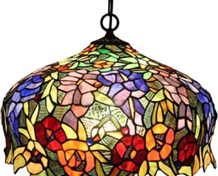 Bieye L30557 Wisteria and Rose Flowers Tiffany Style Stained Glass Ceiling Pendant Fixture with 16-inch Wide Lampshade steampunk buy now online