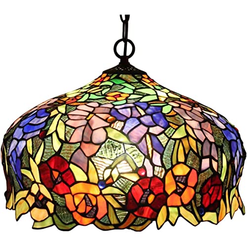 Bieye L30557 Wisteria and Rose Flowers Tiffany Style Stained Glass Ceiling Pendant Fixture with 16-inch Wide Lampshade steampunk buy now online