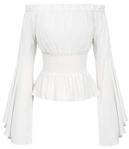Belle Poque Women Shirt Long Sleeve Off Shoulder Denudees Vintage Retro Tops Victorian Gothic Steampunk Medieval Costume Carnival Drama White S BP468-3 steampunk buy now online
