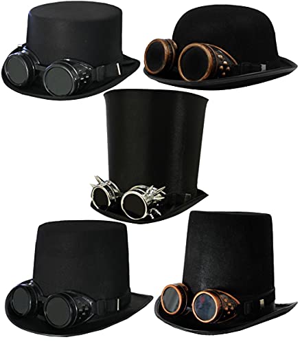 Steampunk Top Hat Felt Top Hat with Bronze Goggles – Adults Gothic Fancy Dress Victorian Hat Accessory steampunk buy now online