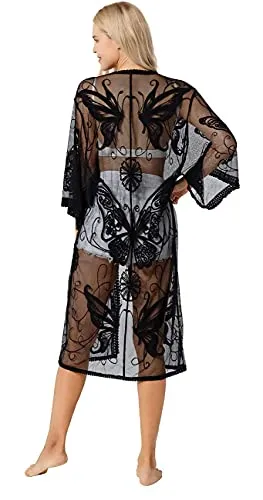 marysgift Kimono Swimsuit Cover Up for Beachwear Crochet Beach Dress Sheer Floral Black Plus Size Lace Cardigans for Women Black A00082 steampunk buy now online