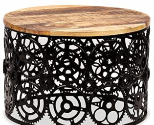 Wooden Coffee Table,Side Table End table Tea Table Solid Mango Wood Steampunk Bicycle Cogwheels Base 60x40 cm steampunk buy now online