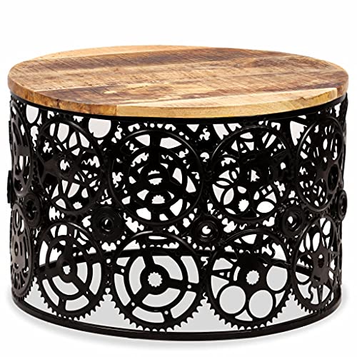 Wooden Coffee Table,Side Table End table Tea Table Solid Mango Wood Steampunk Bicycle Cogwheels Base 60x40 cm steampunk buy now online