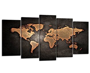 Kreative Arts - Retro World Map Poster Framed 5 Pcs Giclee Canvas Prints Vintage Abstract World Map Painting Printed on Canvas Ready to Hang for Living Room Office Decor Gift (Large Size 60x32inch) steampunk buy now online