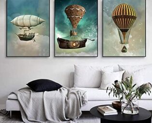 ENFEIN Steampunk Airship Fantasy Canvas Painting Dreamy Posters Prints Stardust Space Wall Wall Art for Children's Room Decor 20x30cmx3 frameless steampunk buy now online