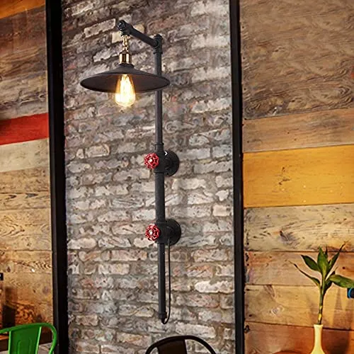 UimimiU Personality Wrought Iron Single Head Wall Light Retro Water Pipe Wall Lamp Country Long Pole E27 Creative Wall Lantern Adjustable Lampshade Steampunk Bracket Light steampunk buy now online