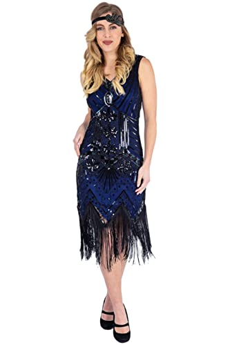 Ro Rox Gloria Flapper Dress | 1920s Fancy Dress | Peaky Blinders Clothing | Sleeveless Cocktail Dress | Vintage Dress for Women | Sequin Dress for Gatsby Party & Evening-Outs Blue steampunk buy now online