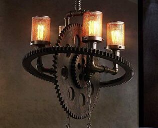 Raelf 4-Lights Industrial Chandelier Retro Steampunk Wrought Iron Pendant Light Loft Water Pipe Chandeliers Metal Gear Hanging Ceiling Light Lamp Bar Cafe Living Room Restaurant E27 Edison steampunk buy now online