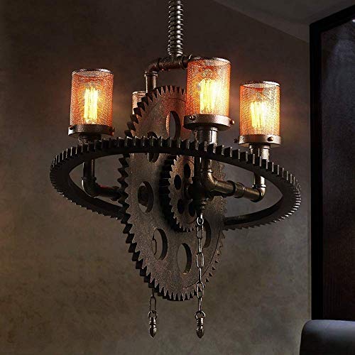 Raelf 4-Lights Industrial Chandelier Retro Steampunk Wrought Iron Pendant Light Loft Water Pipe Chandeliers Metal Gear Hanging Ceiling Light Lamp Bar Cafe Living Room Restaurant E27 Edison steampunk buy now online