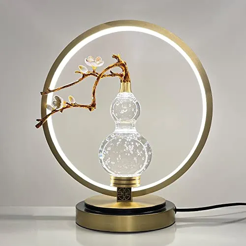SDFDSSR Chinese Creative Bedroom Bedside Lamp Creative Crystal Gourd Table Lamp Large Oriental Copper Table Lamp For Tea Room Office Desk Nightstand Table Lamp steampunk buy now online