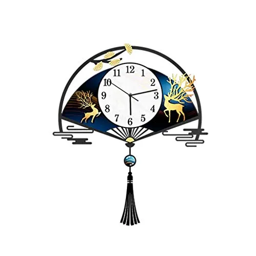 Wall Clocks Chinese Fan-shaped Big Wall Clock Deer Acrylic Big Wall Clock Creative Auspicious Modern Living Room Decoration Big Wall Clock Over 20 Inches Wall Clock Silent Non-Ticking Décor steampunk buy now online