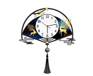 Wall Clocks Chinese Fan-shaped Big Wall Clock Deer Acrylic Big Wall Clock Creative Auspicious Modern Living Room Decoration Big Wall Clock Over 20 Inches Wall Clock Silent Non-Ticking Décor steampunk buy now online
