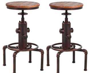 Topower American Antique Vintage Industrial Barstool Solid Wood Water Pipe Fire Hydrant Design Cafe Coffee Industrial Bar Stool Set of 2 steampunk buy now online