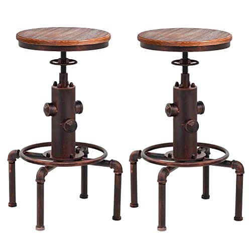 Topower American Antique Vintage Industrial Barstool Solid Wood Water Pipe Fire Hydrant Design Cafe Coffee Industrial Bar Stool Set of 2 steampunk buy now online