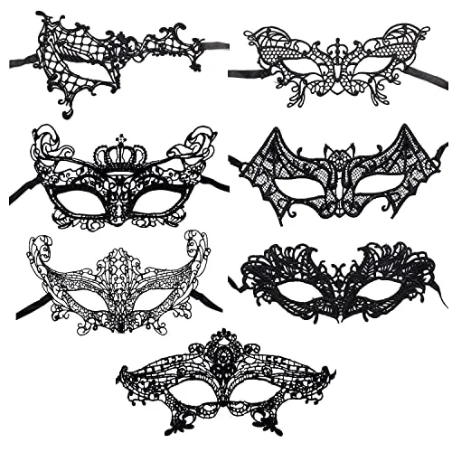 NINVVS 7 pieces of lace hollow masks, Unshaped masks, sexy masquerade masks, black ladies eye masks, role-playing accessories, used in carnivals, theme parties, masked prom steampunk buy now online