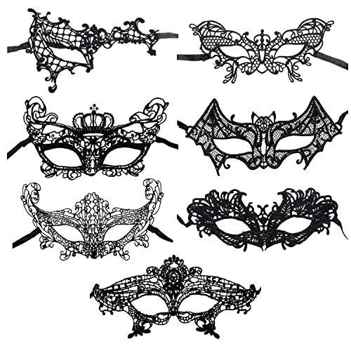 NINVVS 7 pieces of lace hollow masks, Unshaped masks, sexy masquerade masks, black ladies eye masks, role-playing accessories, used in carnivals, theme parties, masked prom steampunk buy now online
