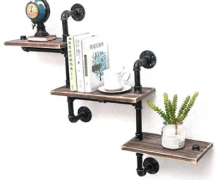 NMDCDH 3-Layer Industrial Tube Corner Rack Wall-Mounted, Steampunk Wall-Mounted Wooden Rack, Household Relief Antique Floating Rack, Bathroom Rack Book Shelf Book Shelf steampunk buy now online