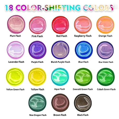 Iridescent Acrylic Paint, Abeier Set of 18 Chameleon Colours, 2 oz/60ml Bottles, Colour Shifting, Non-Toxic, High Viscosity, Blendable, Paints on Rocks Crafts Canvas Wood, Fabric, Ceramic & Stone steampunk buy now online