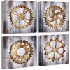 AtGoWac Steampunk Painting Mechanical Canvas Wall Art Rustic Gear Wheel Bar Art Framed Gallery Wrap Living Room Workshop Decor 12"x12"x4 Panels steampunk buy now online