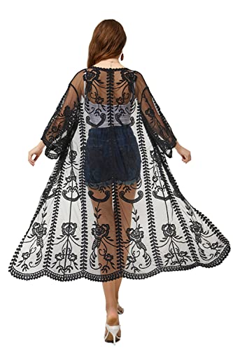 marysgift Women's Swim Cover-Ups & Sarongs Sheer Cardigans Summer Lace 3/4 Sleeve Open Front Beach Kimono Jackets Crochet Beach Dress L-Black steampunk buy now online