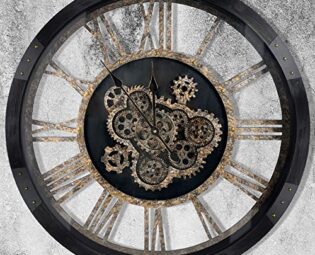 27 inch Large Real Moving Gears Wall Clock with Toughened Glass Cover, Oversized Solid Wood Retro Farmhouse Clock, Giant Decorative Rustic Wall Clock for Living Room Home Kitchen Office (Black) steampunk buy now online