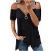 Summer Tops for Women Sale Women Solid V-Neck Short Sleeve Strapless T Shirt Polluver Blouse Tank Tops Plus Size Blouse UK Black steampunk buy now online