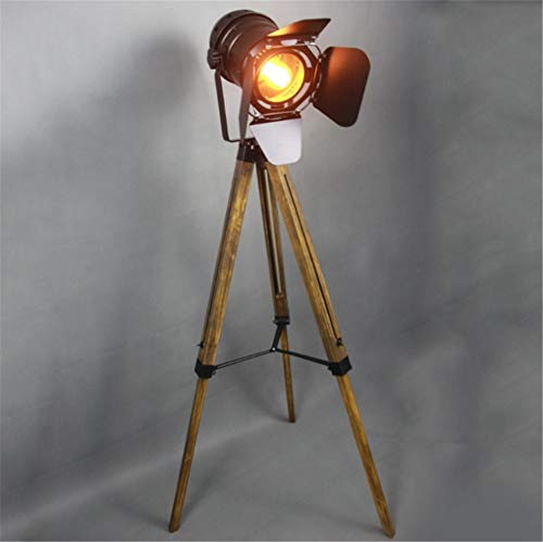 Floor Lamp Industrial Retro Steampunk Searchlight Height Adjustable Rotatable Shade E27 Single Head Black Wrought Iron Do The Old Wooden Tripod Standing Lamp with Foot Switch for Living Room Bedroom steampunk buy now online