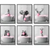 HOGEBIG Balloon Bubble Animals Funny Bathroom Decor Humor Animals Bathroom Artwork Prints Wall Decor Black and White Wall Art in Bathtub Canvas Bathroom Pictures Poster (BW&Pink, 8"x10" UNFRAMED) steampunk buy now online