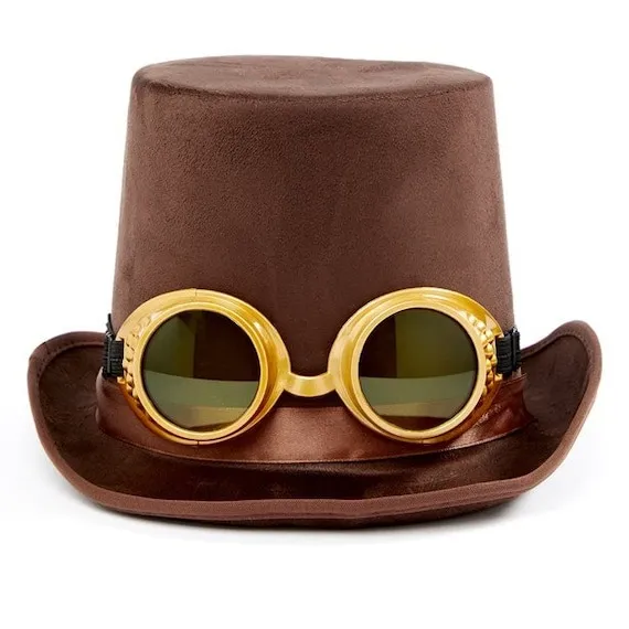 Brown Steampunk Top Hat with Goggles Fancy Dress Party by Personalisedayz steampunk buy now online