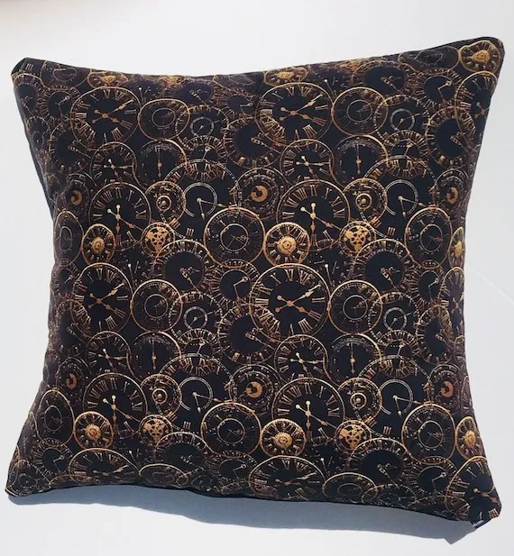 Great Steampunk Fabric with a mass of overlapping clock faces! Cushion Cover Fits 18" x 18" Decorative Case great scatter cushion home decor by OceaniaLegendsDesign steampunk buy now online