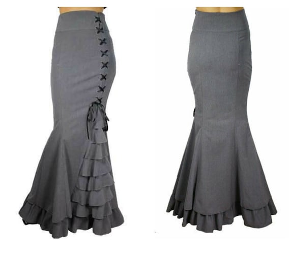Plus Size Grey Gothic Steampunk Floor Length Skirt Victorian 24 26 28 True To Size by TheVintageDressRoom steampunk buy now online