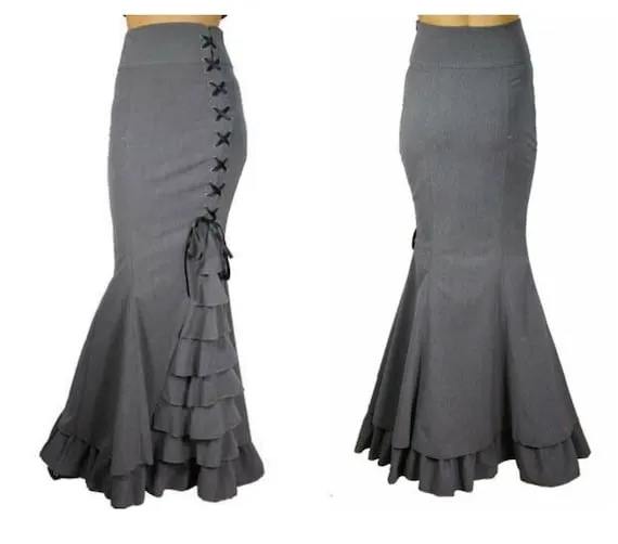Plus Size Grey Gothic Steampunk Floor Length Skirt Victorian 24 26 28 True To Size by TheVintageDressRoom steampunk buy now online