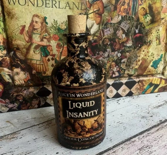 Steampunk Bottle. Gothic Bottle. Goth. Steampunk Alice in Wonderland Bottle. Drink Me Bottle. Halloween Decor. Alice in Wonderland Decor. by RubyAliceandMe steampunk buy now online