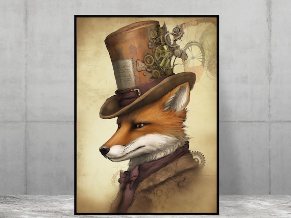 Steampunk Fox | Mixed Media style print | Poster | Print | Home art | Steampunk | Animal art by JAMArtPrints steampunk buy now online