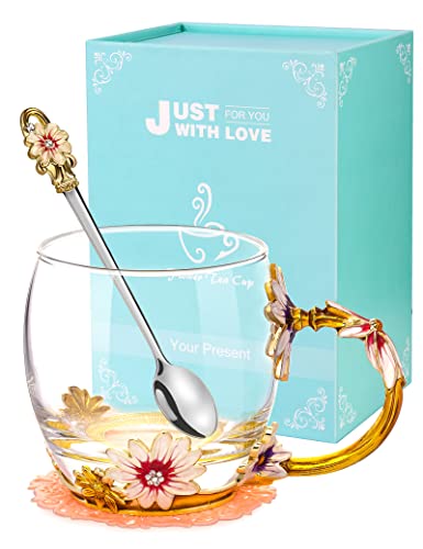 Wisolt Flower Tea Cup Personalised Gifts for Women Glass Coffee Cup Mug Birthday Gifts for Her Mum Teacher Friends Anniversary Valentines Christmas Mother's Day Gifts steampunk buy now online