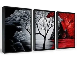 Wieco Art Framed Art The Cloud Tree Wall Art HD Print of Oil Paintings Giclee Landscape Canvas Prints for Home Decorations, 3 Panels with Black Frames steampunk buy now online